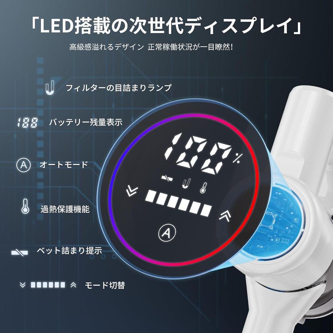 【革新】掃除機 サイクロン コードレス AI汚れ自動検知 55Kpa超強力吸引