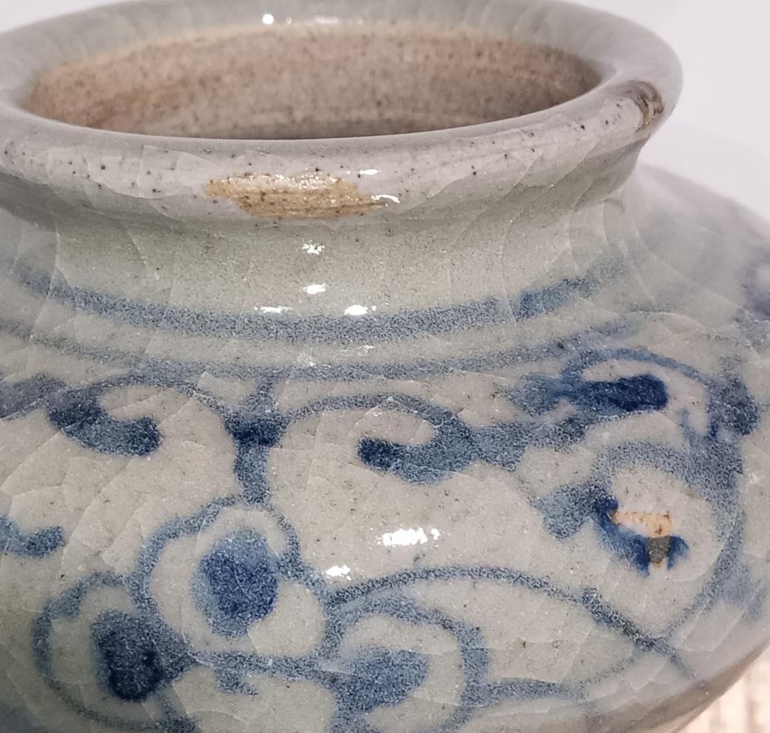 茶道具　安南茶入　安南染付唐草文茶入　繧繝双鳥華紋錦仕覆付　仕立桐箱　美品！！