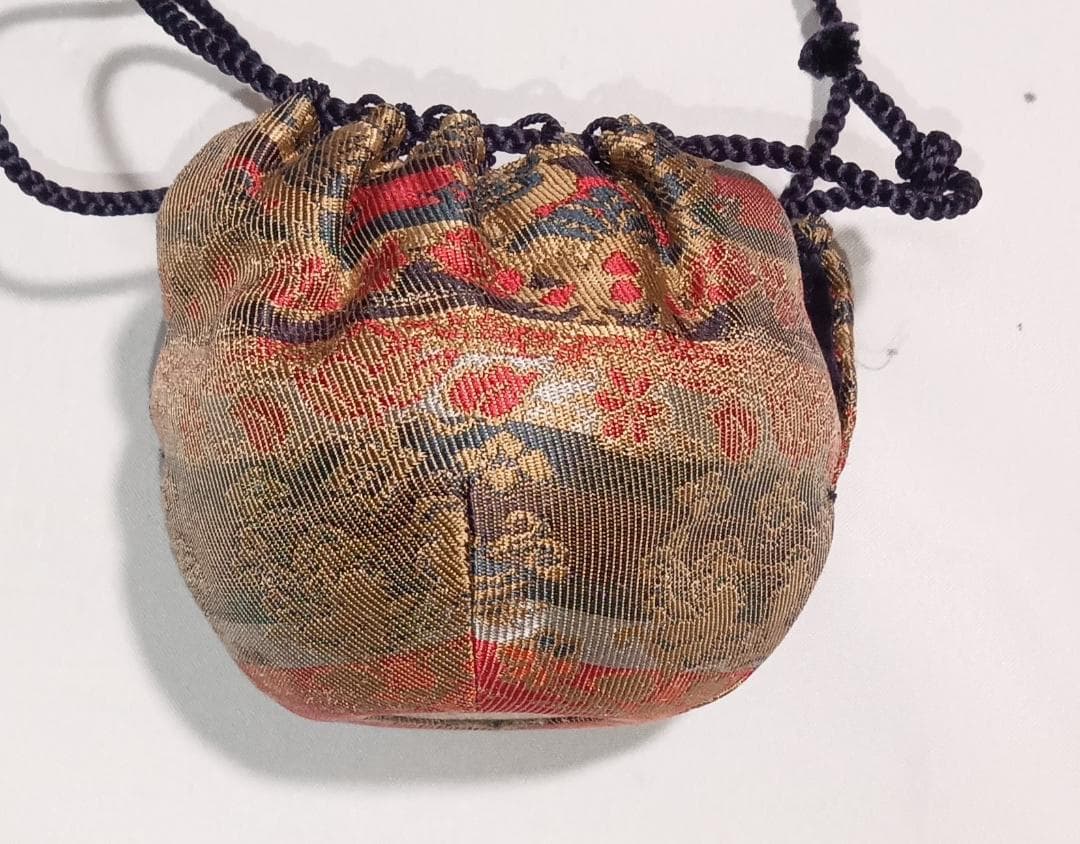 茶道具　安南茶入　安南染付唐草文茶入　繧繝双鳥華紋錦仕覆付　仕立桐箱　美品！！