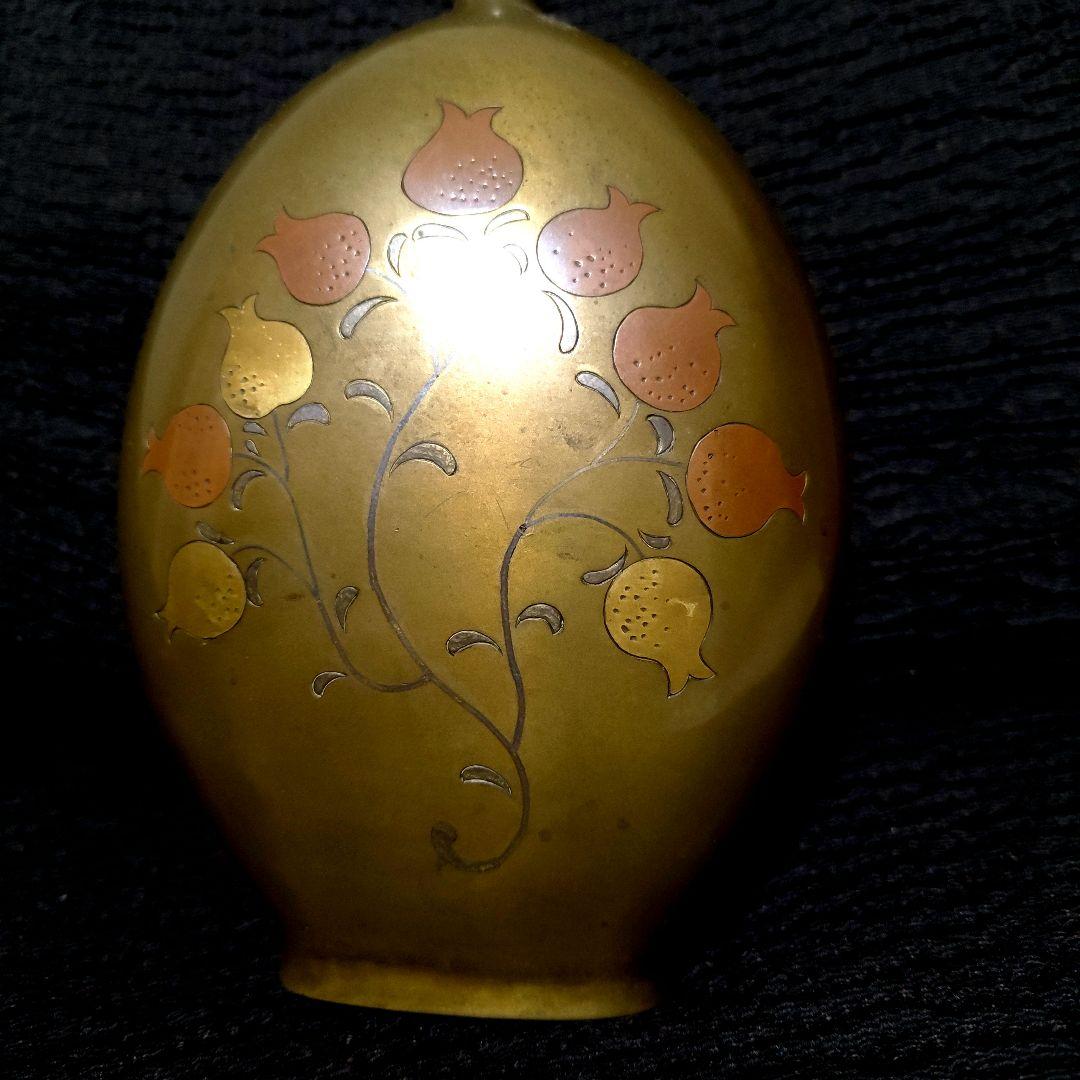詳細不明青銅製花瓶壺？柘榴ザクロざくろ？花？模様 アート工芸品専用箱等付き