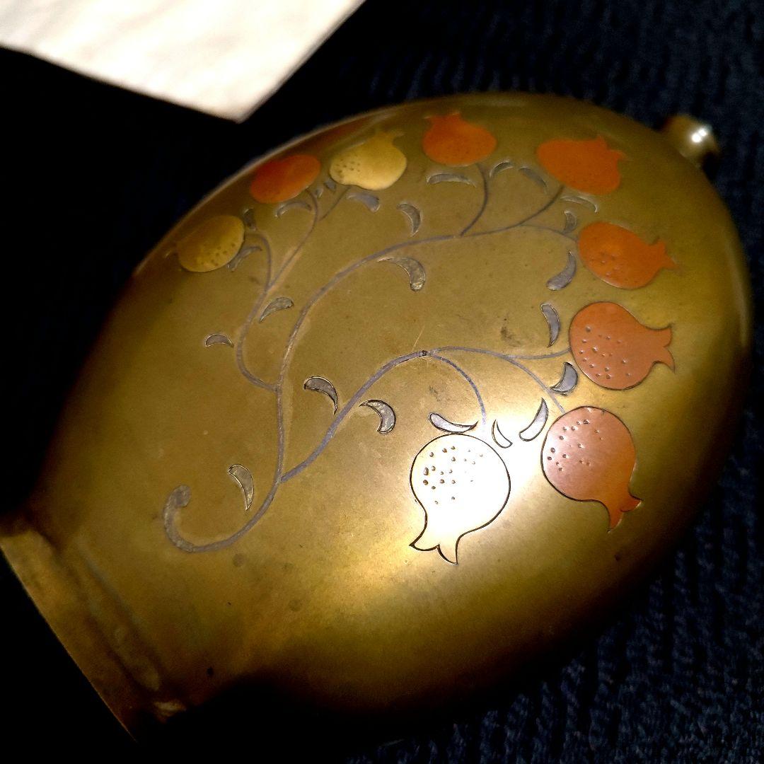 詳細不明青銅製花瓶壺？柘榴ザクロざくろ？花？模様 アート工芸品専用箱等付き