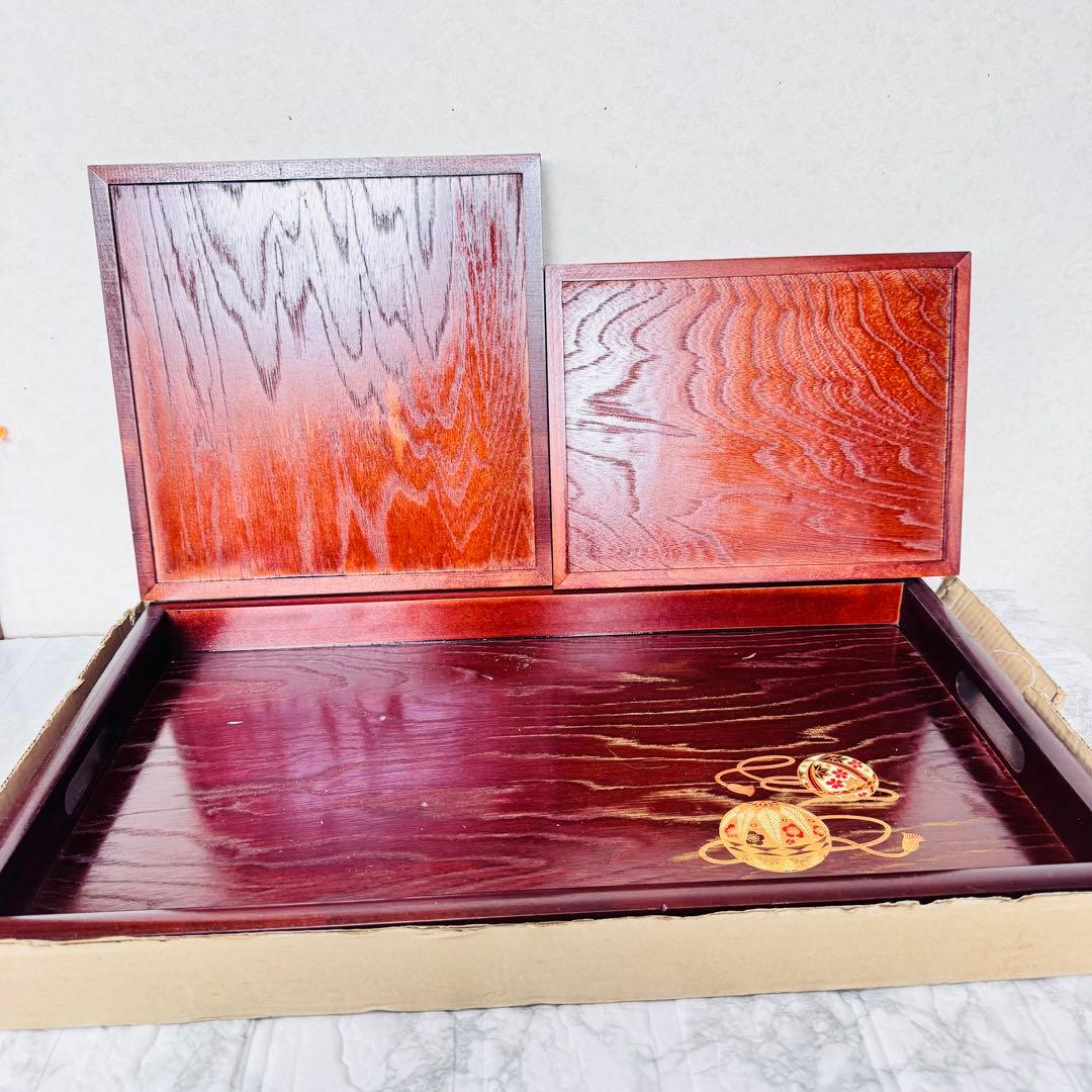 新品】会津塗り 欅 天然木 お盆 3枚セット 蒔絵 手鞠 漆器 伝統工芸 けやき