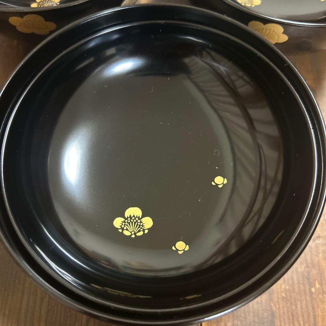 高級漆器 伝統工芸 漆塗 蓋付き お吸物椀 5客　梅 金蒔絵 会津塗