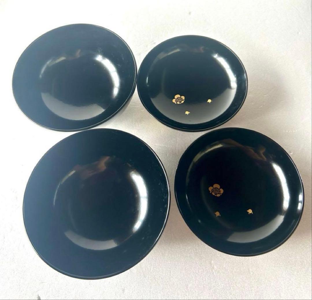 高級漆器 伝統工芸 漆塗 蓋付き お吸物椀 5客　梅 金蒔絵 会津塗