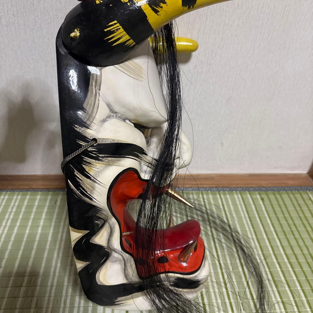 石見神楽面　般若　鬼　男　お面　能面　壁掛け　置物　レトロ　工芸品　作者不明