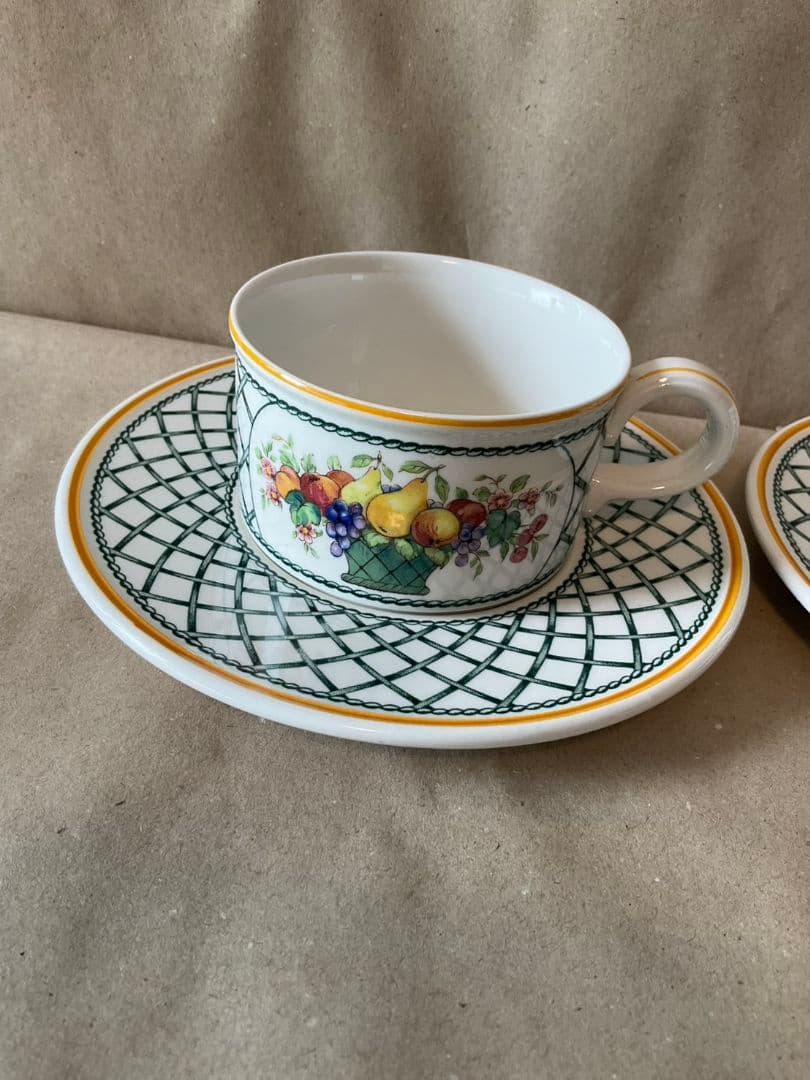 旧刻印　Villeroy & Boch バスケット　プレート　カップ　ソーサー