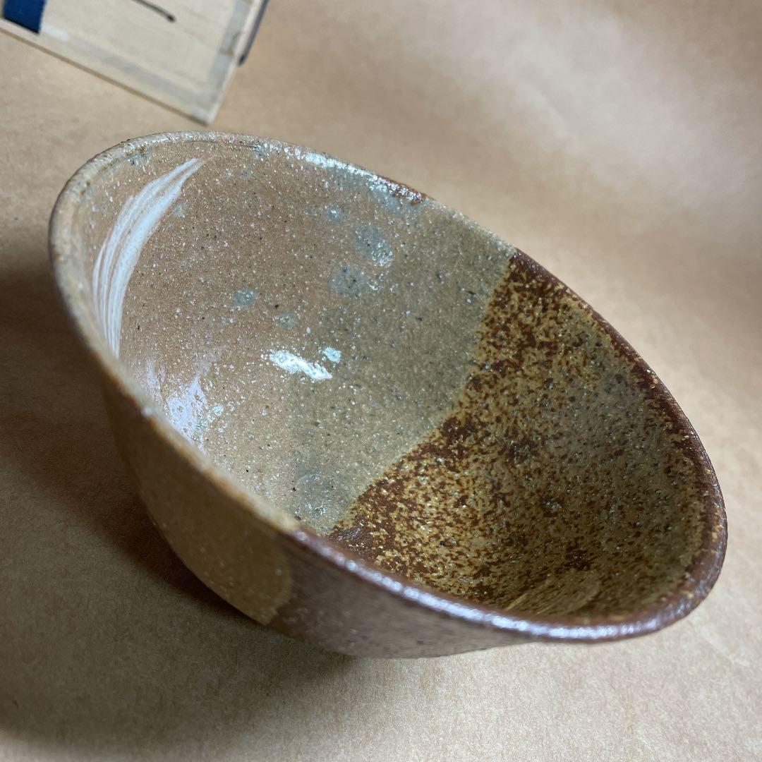 市野信水　丹波焼　茶碗　【m61 刷毛目　信水窯　共箱　骨董　茶道具】