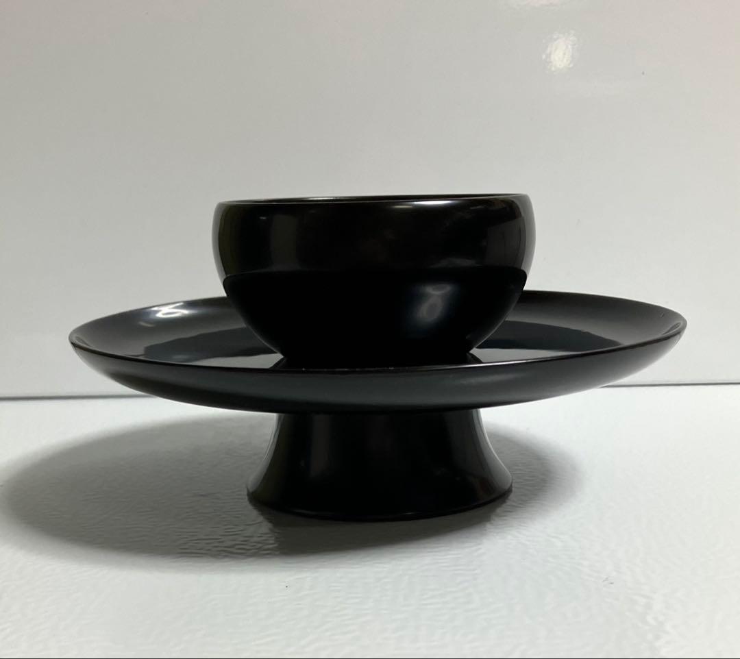 未使用 茶道具 木製黒塗天目台 天目茶碗 2点セット