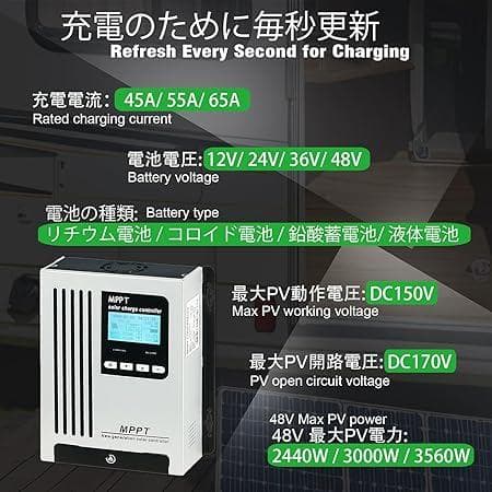48、40アンペア ソーラーエネルギー充電コントローラ動作電圧DC150V
