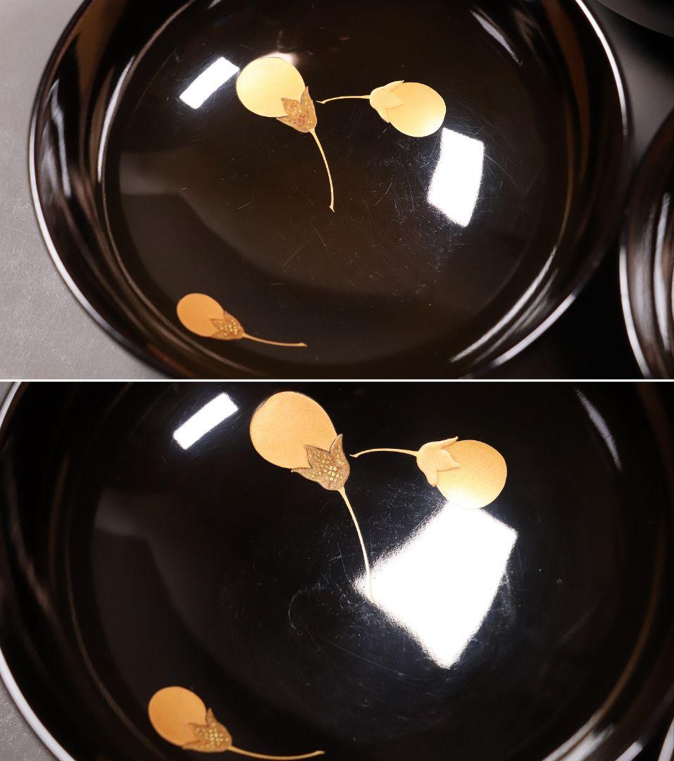 時代輪島塗 一富士二鷹三茄子金銀蒔絵 黒塗吸物椀 五客 木製 茶懐石 CL54