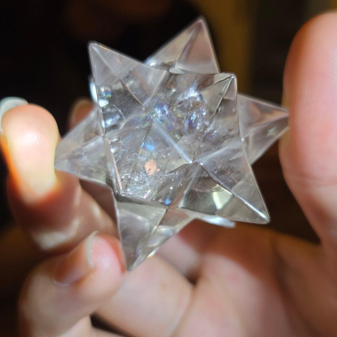 ヒマラヤ天然水晶 アステロイド彫刻 レインボー入り スモーキー水晶