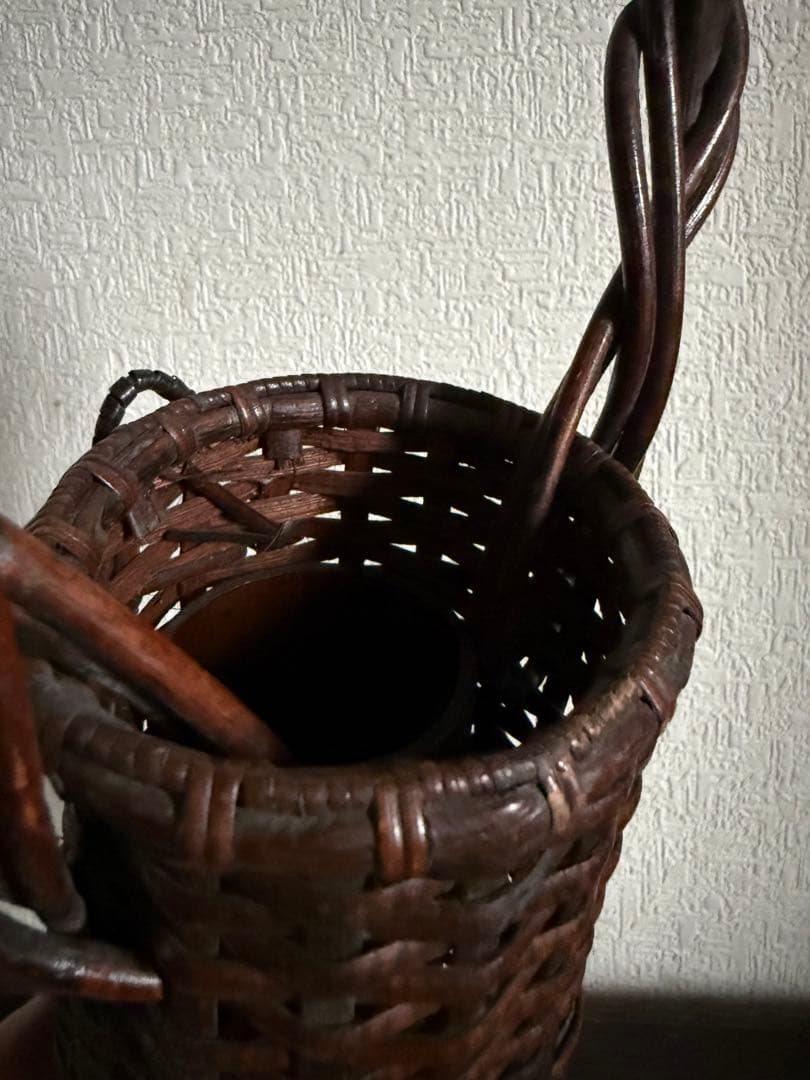 時代 蝉籠 花入 花籠 竹落し付 籠 花篭 掛花入 茶道具 骨董 古美術品