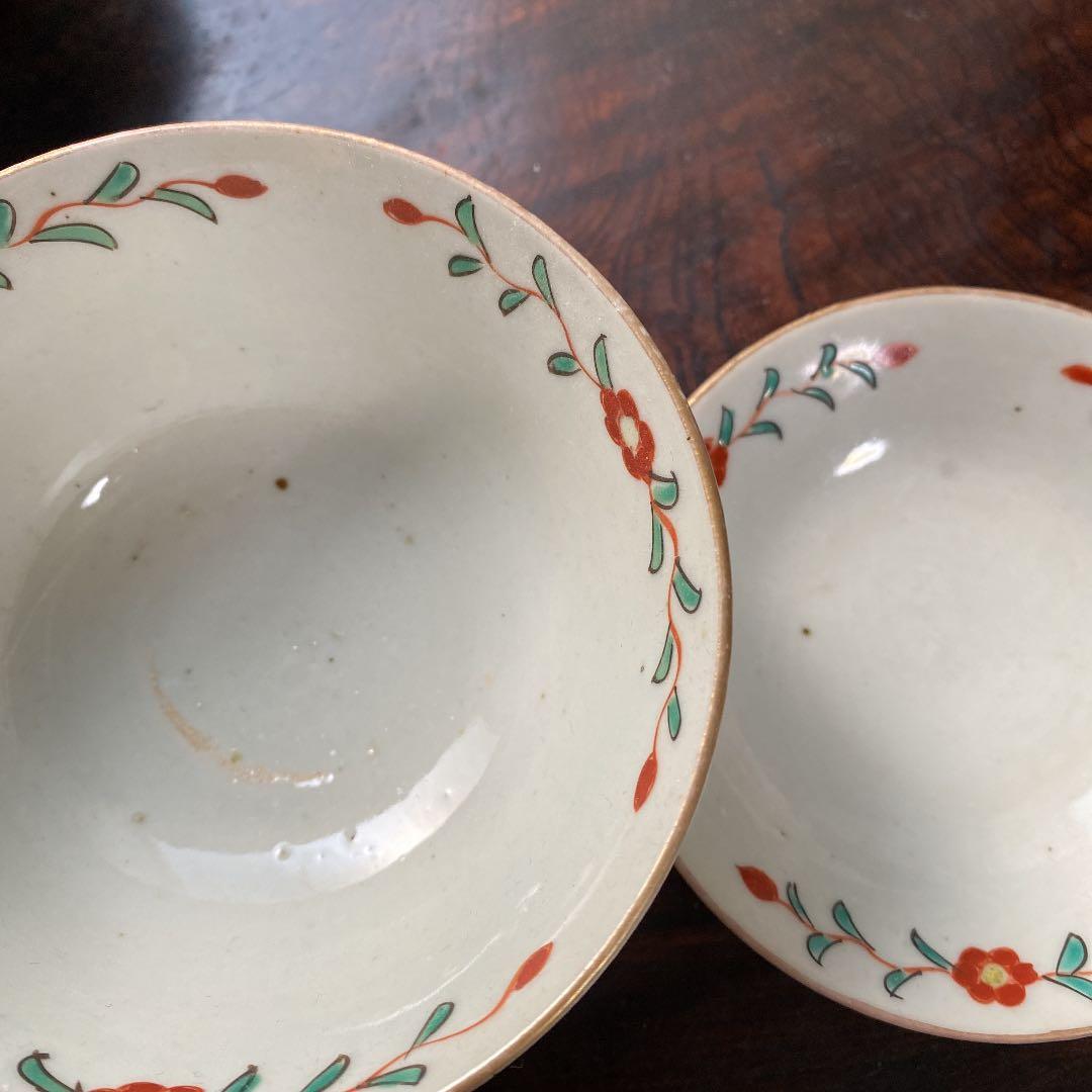 お値下げ、骨董　アンティーク　古伊万里　色絵茶椀3客セット