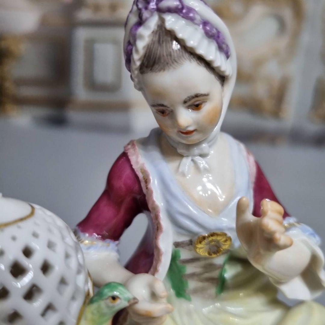 マイセン Meissen 五感シリーズ 触覚の寓意 フィギュリン 女性と鳥かご