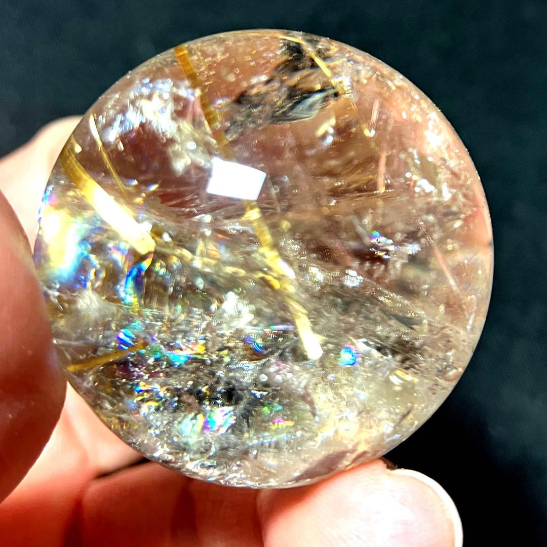 超絶綺麗✨36mm 虹入りゴールドタイチンルチルクォーツ　丸玉　スフィア