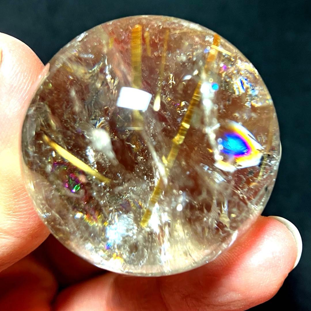 超絶綺麗✨36mm 虹入りゴールドタイチンルチルクォーツ　丸玉　スフィア