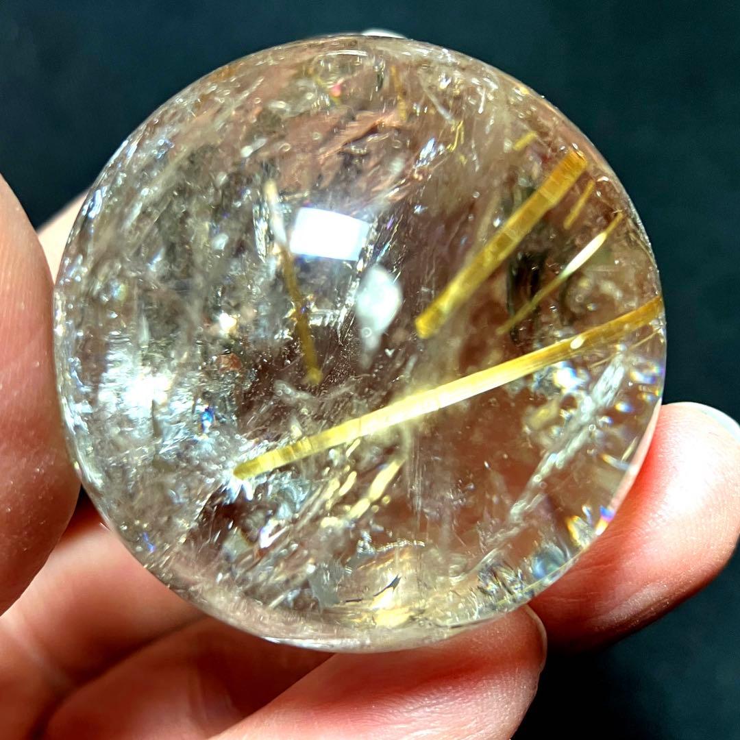 超絶綺麗✨36mm 虹入りゴールドタイチンルチルクォーツ　丸玉　スフィア