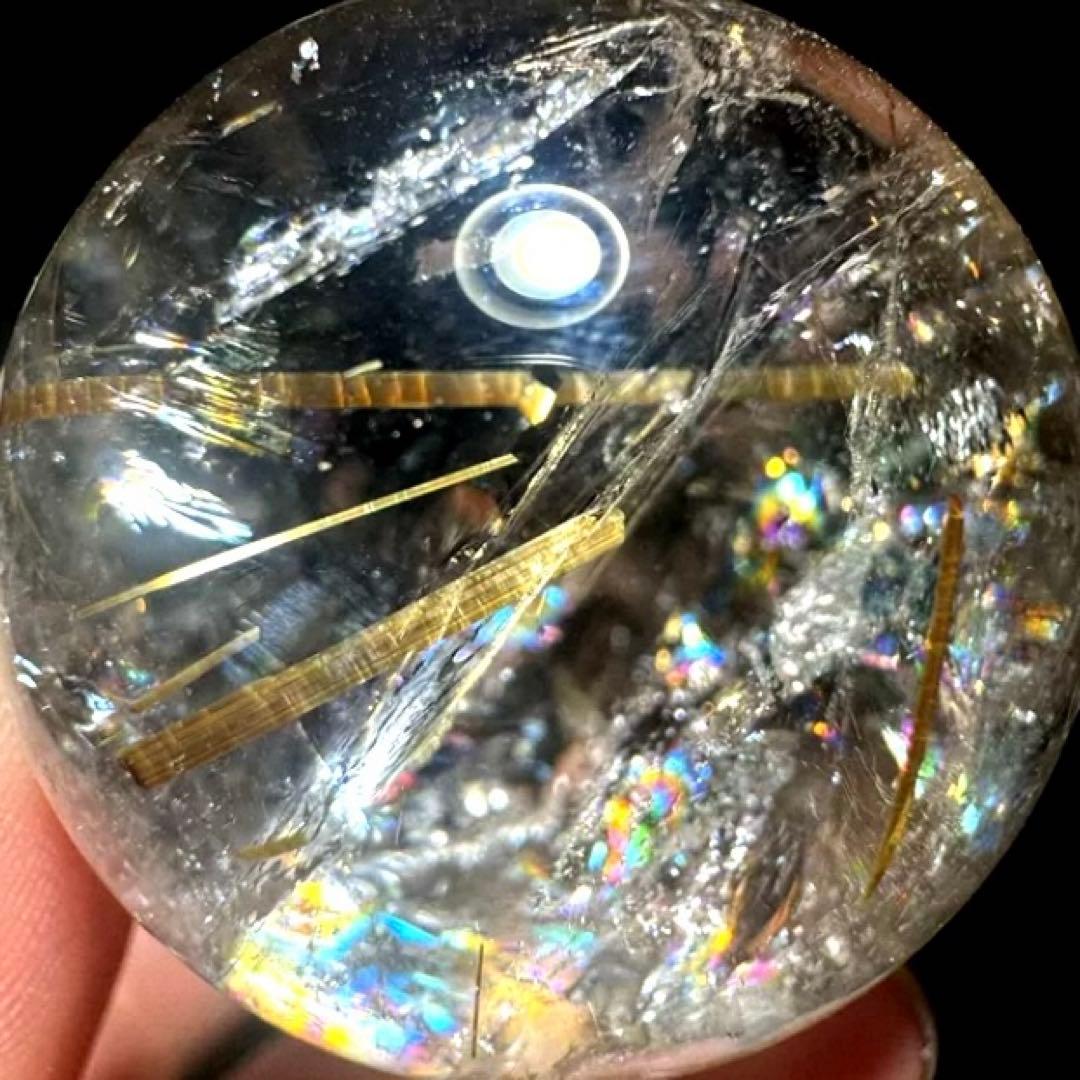 超絶綺麗✨36mm 虹入りゴールドタイチンルチルクォーツ　丸玉　スフィア