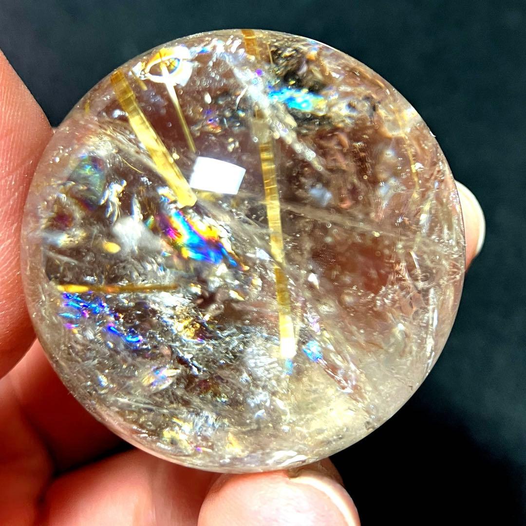 超絶綺麗✨36mm 虹入りゴールドタイチンルチルクォーツ　丸玉　スフィア