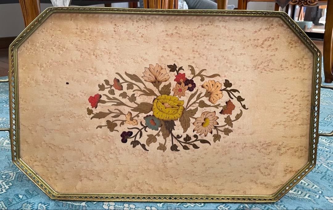 s　イタリア製 象嵌細工　トレイ　インタルシア　 花柄