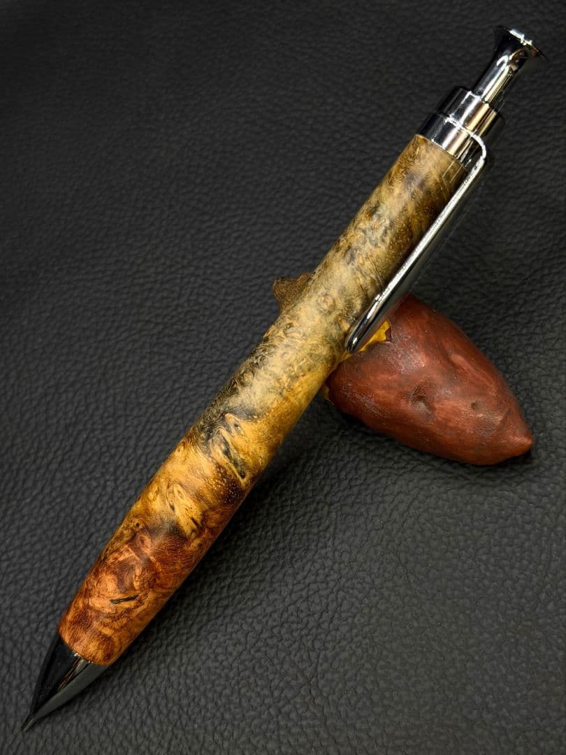 木製シャーペン 花梨瘤紅白青　トリコロールシャーペン　こぶた工房