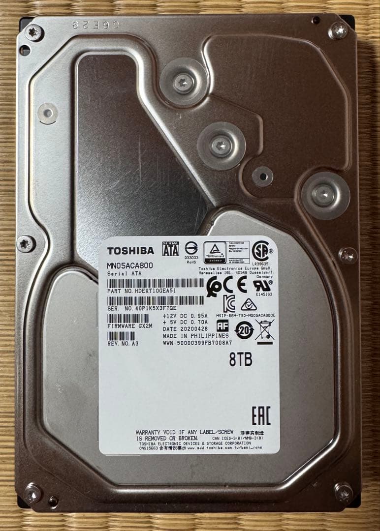 1〜4台セットTOSHIBA MN05ACA800 8TB NAS用HDD