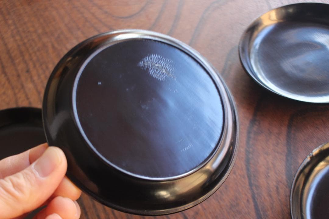 小傷有！シンプルデザインに時代黒漆の映える小皿5点（検輪島塗菓子皿銘々皿