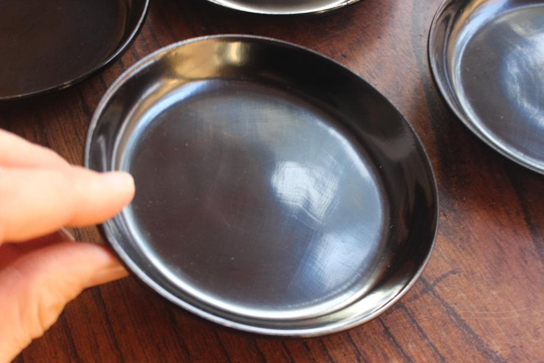 小傷有！シンプルデザインに時代黒漆の映える小皿5点（検輪島塗菓子皿銘々皿