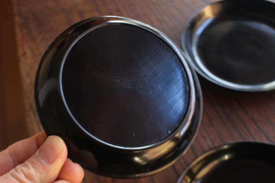 小傷有！シンプルデザインに時代黒漆の映える小皿5点（検輪島塗菓子皿銘々皿