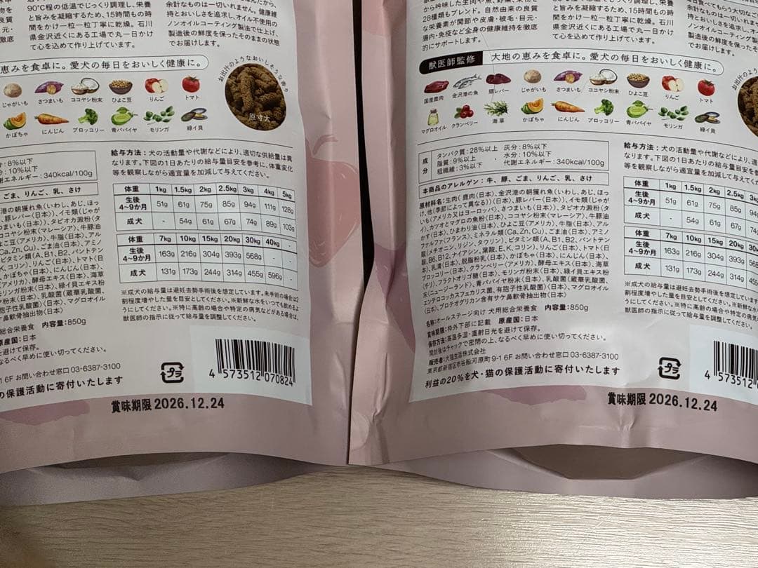 犬猫生活 ドッグフード_ 国産の天然鹿肉　全年齢 850g 2袋セット③