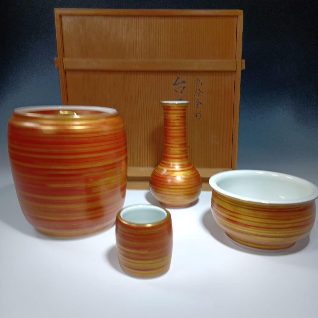 値下げ茶道具　手塚祥堂　色絵金彩台子皆具一式　共箱　美品