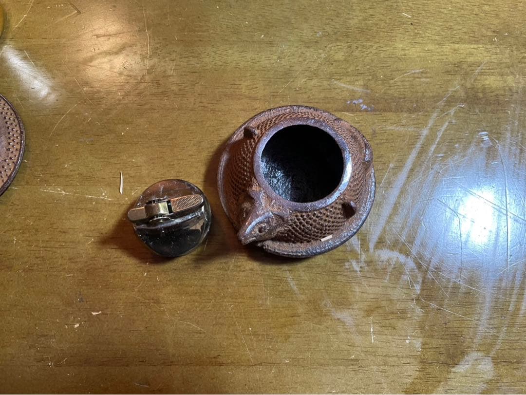 南部鉄器 分福茶釜 たぬき 灰皿＆ライターセット 鋳鉄製 喫煙具 共箱付き