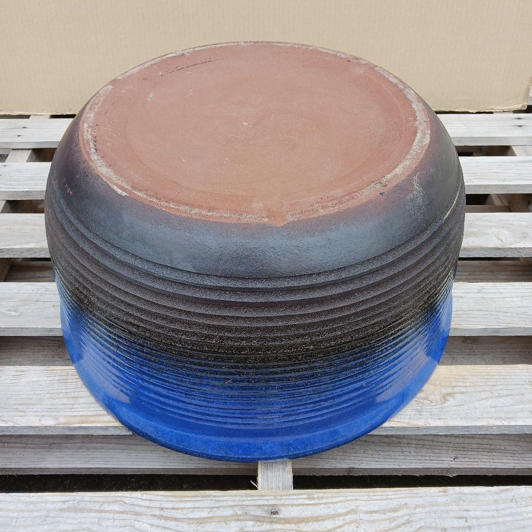 新品　∅50　陶器　睡蓮鉢　特大　難有　メダカ鉢　手造り　青＆緑色　高級　LLB