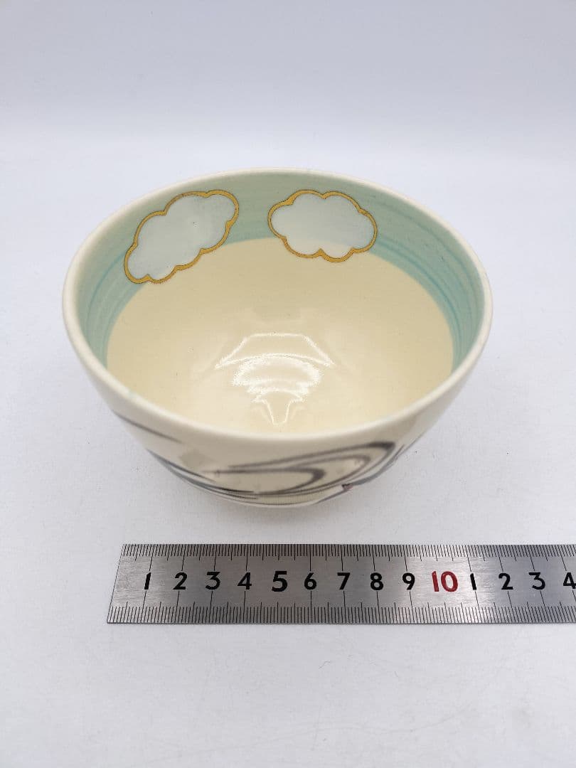 d128【新品・未使用】茶碗 色絵 ツバメ 加藤起楽 紙箱 茶道具