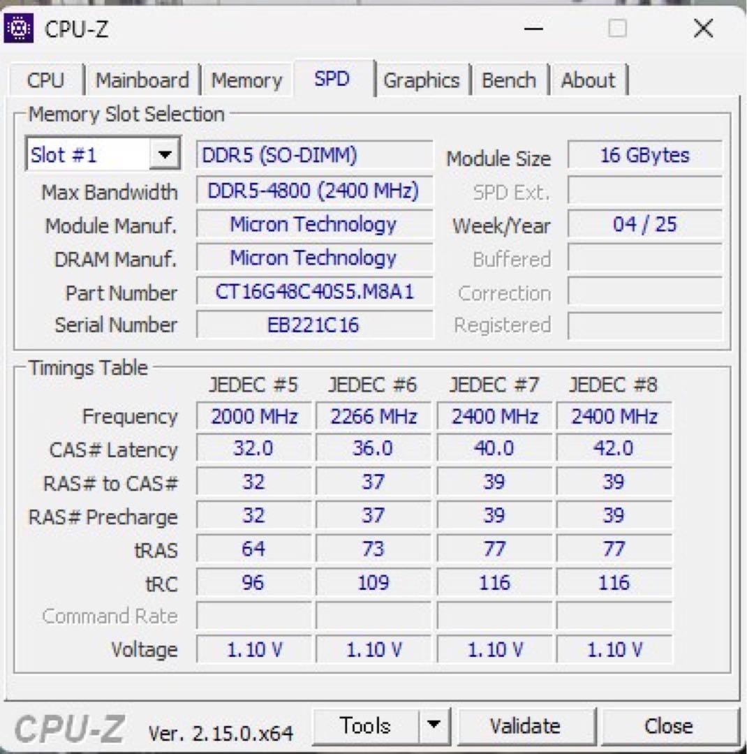 新同品 Crucial DDR SODIMM 16GB DDR5-4800×2