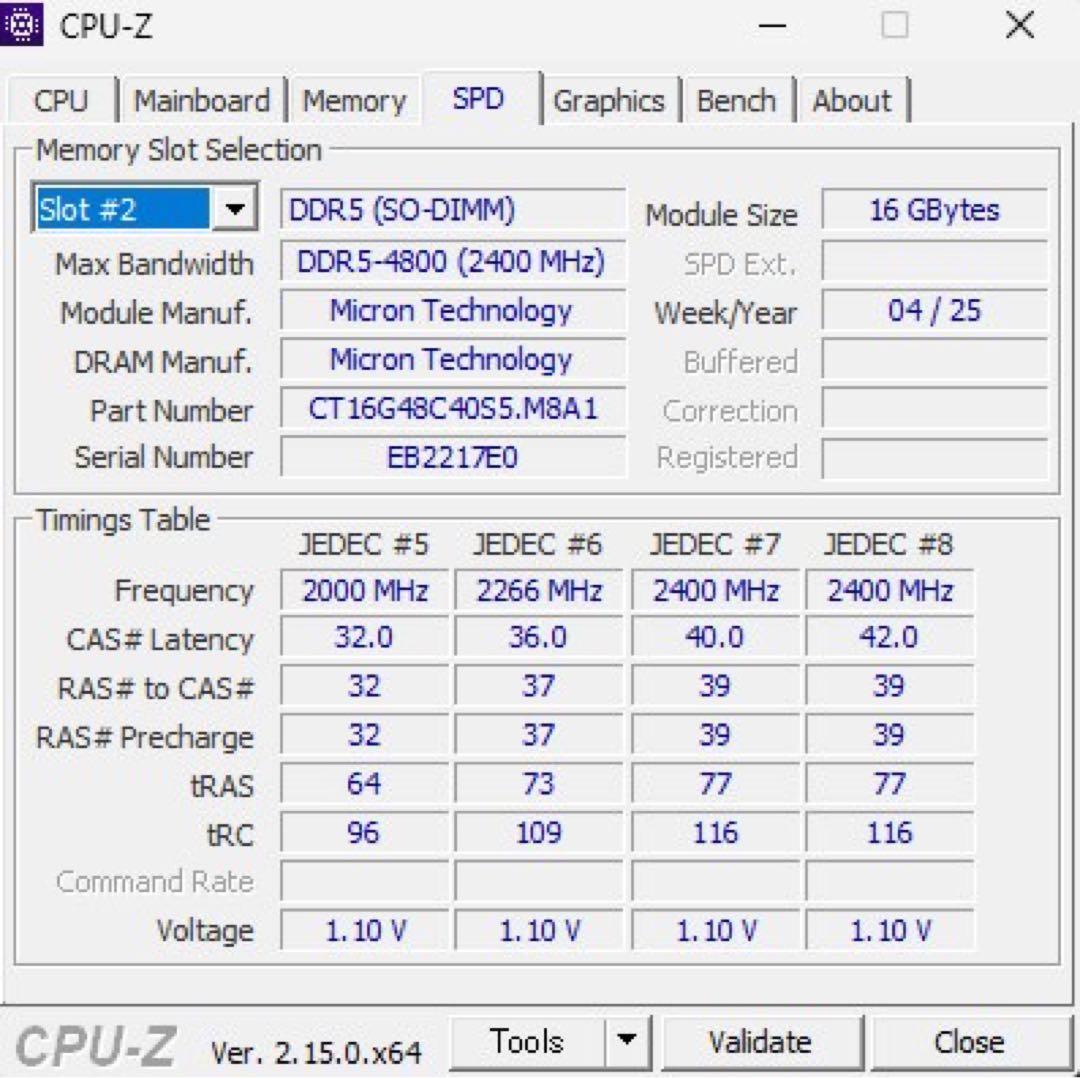 新同品 Crucial DDR SODIMM 16GB DDR5-4800×2