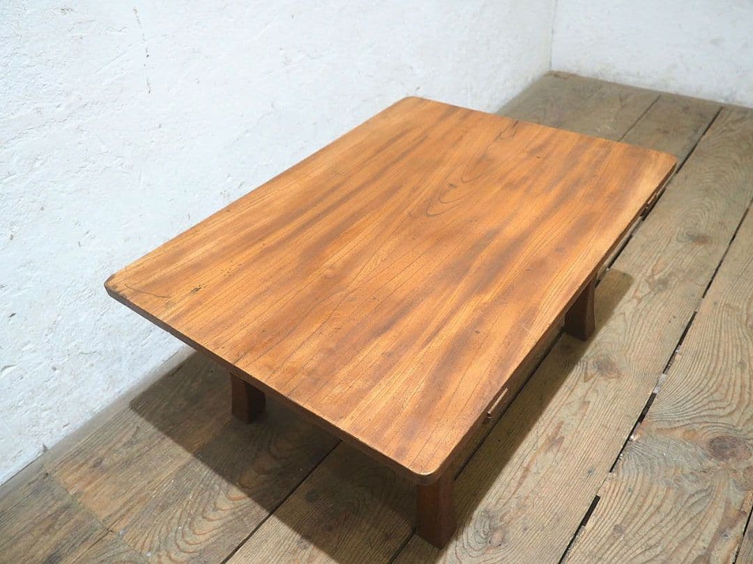 1506 一枚板のローテーブル　文机　座卓　古家具　展示台　レトロ　アンティーク