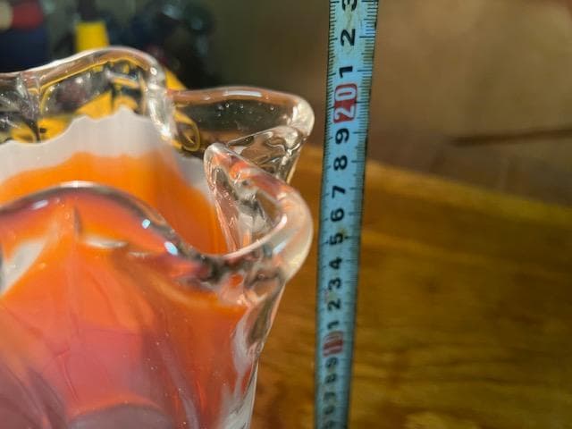¥レトロ オレンジ & ホワイト 星型ガラス花瓶 ミッドセンチュリー フリル