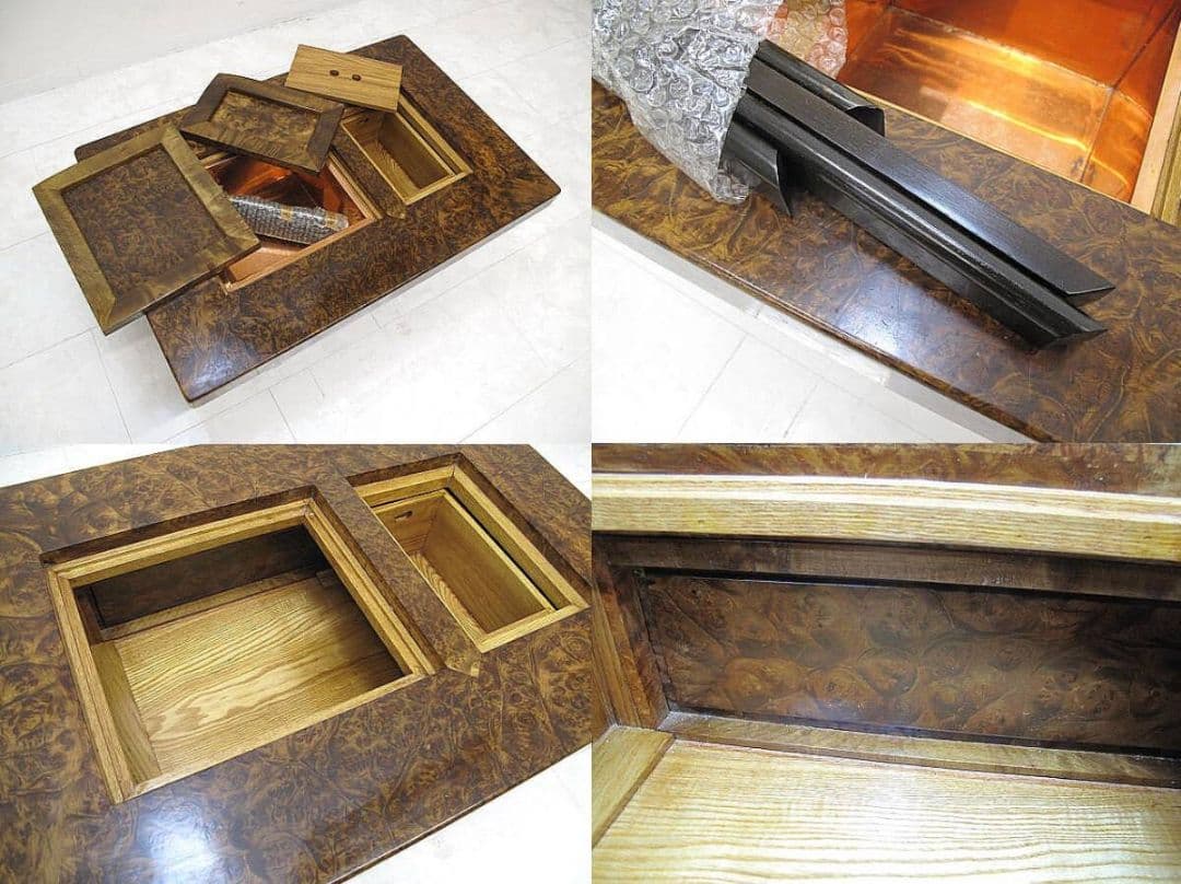 希少品 花梨瘤材 総玉杢長火鉢 　関西長火鉢　座敷火鉢　時代火鉢　茶室　孔雀杢
