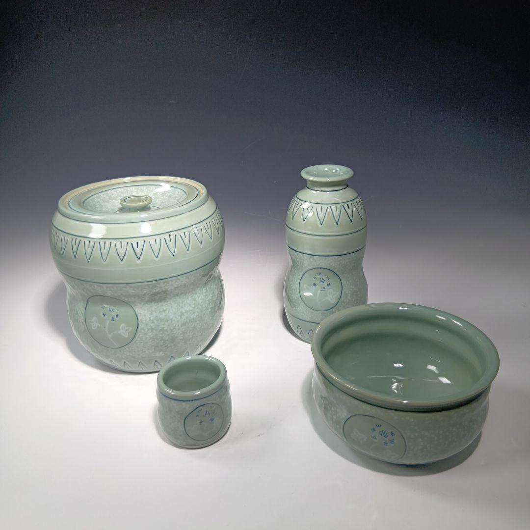 値下げ茶道具　手塚祥堂　高麗青磁皆具一式　 美品　共箱