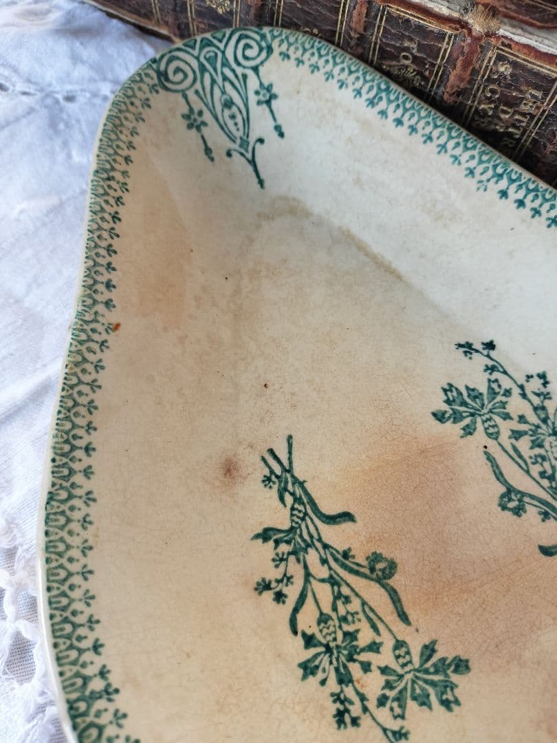 アンティーク　フランス　 サンタマン　陶器　花模様　シャビー　ラヴィエ