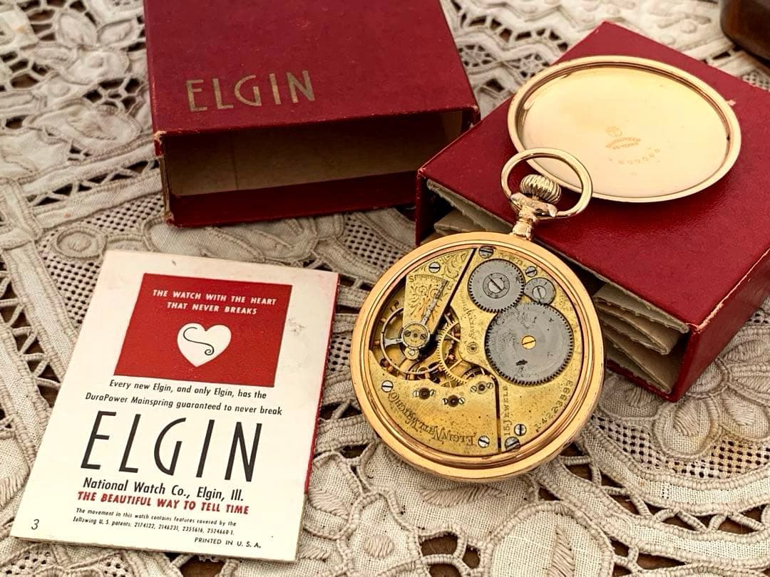 1909製 ELGIN 懐中時計 15J ゴールドフィルドケース 箱付 USA