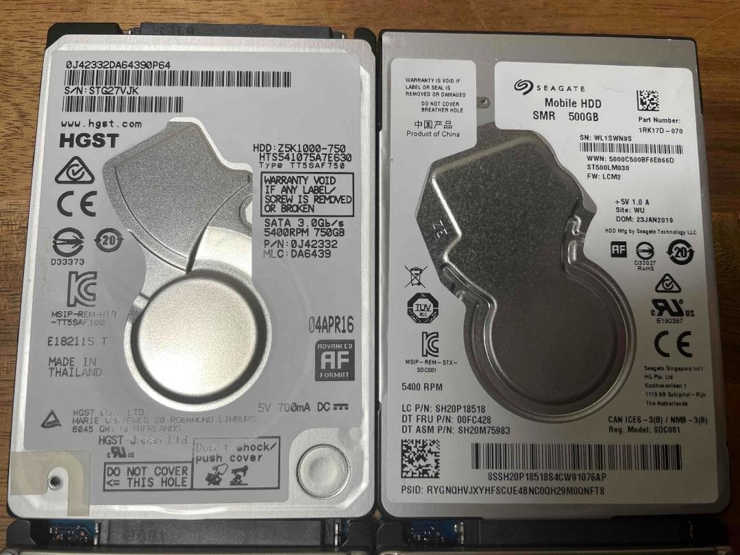 4枚セット 各種メーカー 2.5インチHDD 500～750GB 厚さ7，9mm