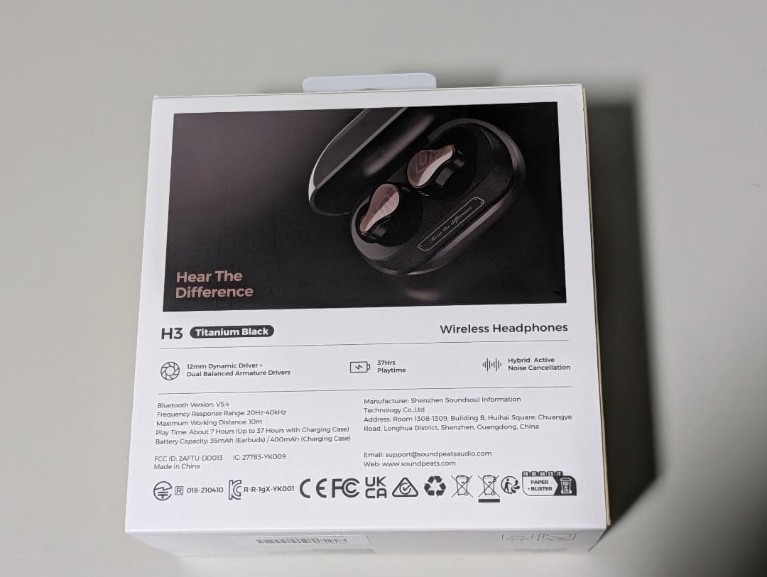 SOUNDPEATS H3 チタンブラック ワイヤレスイヤホン