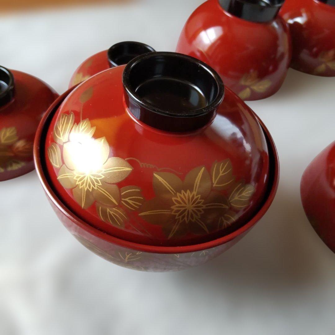 お吸物椀　本漆　伊予　桜井漆器　 蓋付き椀 食器　工芸品　桐箱付き　5客