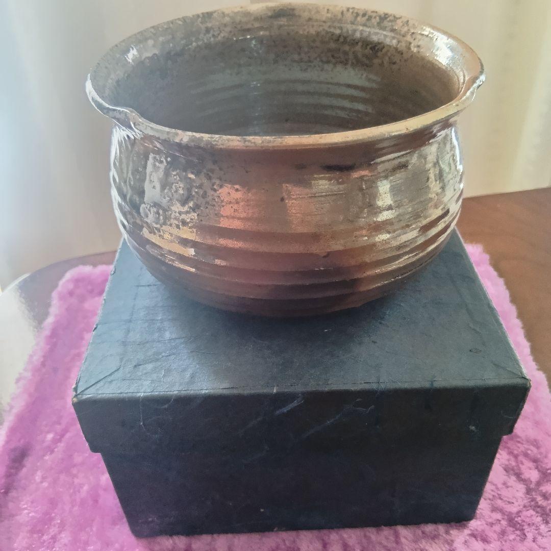 骨董品 唐銅 建水 茶道具 陶印あり 紙箱付 古道具 茶席 水こぼし 茶器 美品