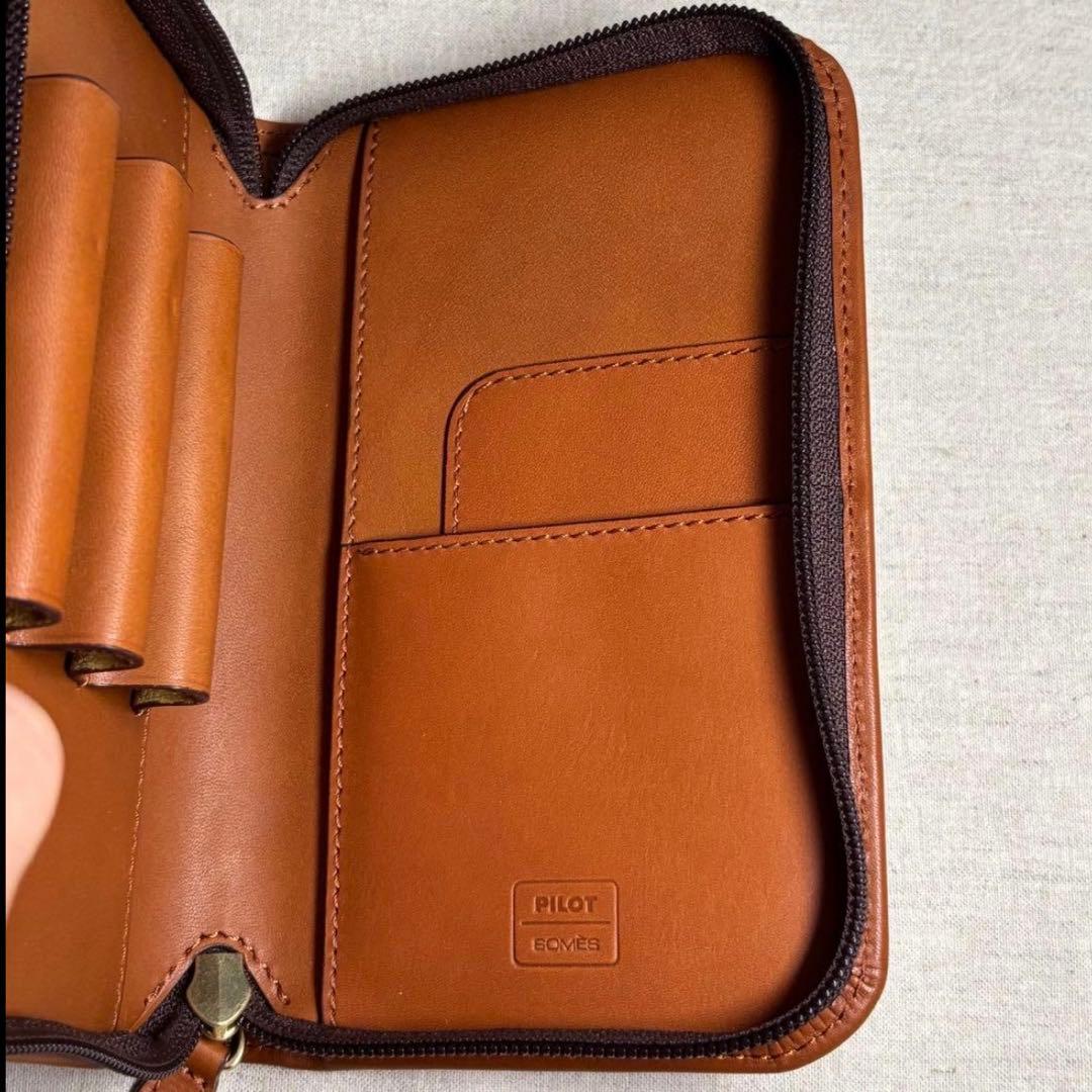 【美品】パイロット×ソメス3本差ペンケースPILOT×SOMES ブラウン 牛革