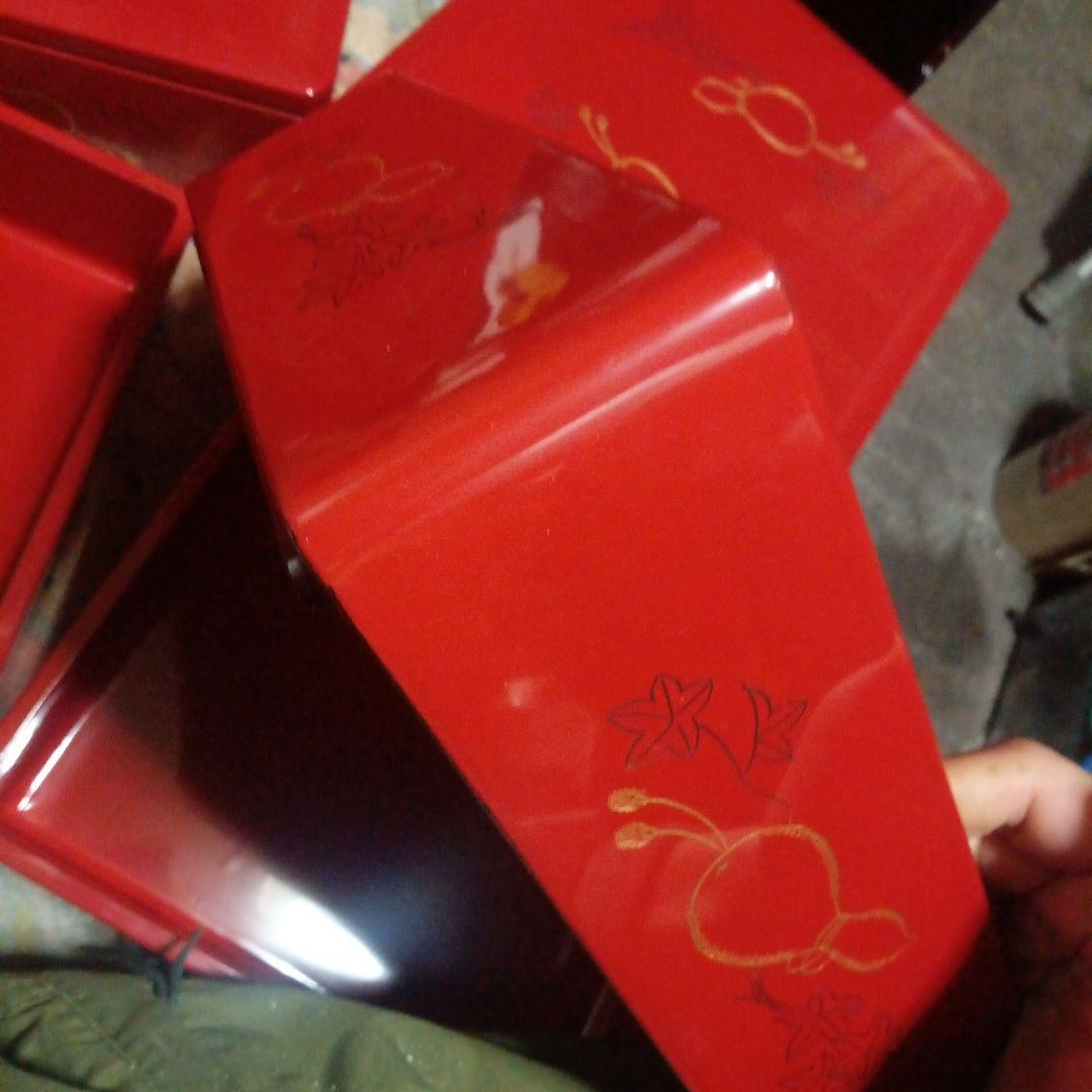 奥 木製 漆塗り 重箱 岡持ち入り 瓢箪柄