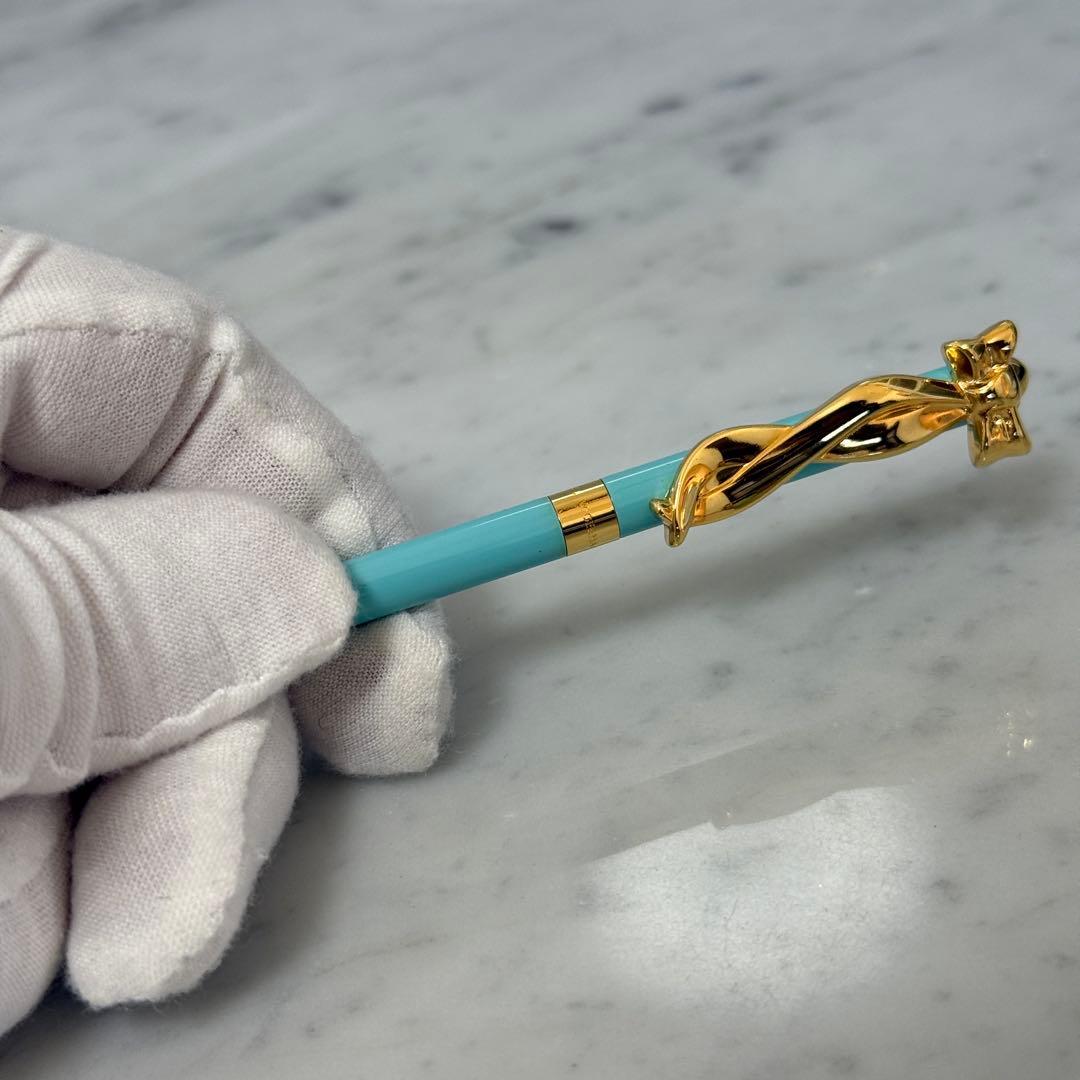 美品 TIFFANY ティファニー ボールペン ティファニーブルー リボン