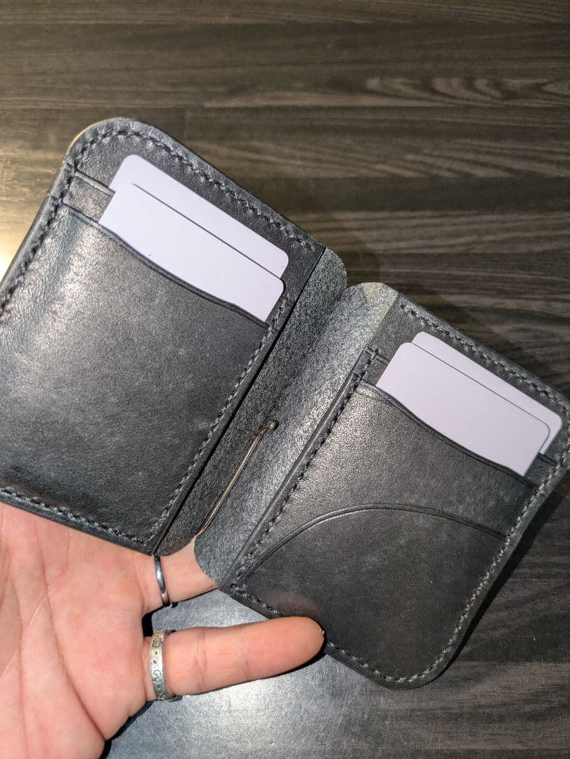 イタリアンレザー マネークリップ式 コンパクト 財布 総手縫い ハンドメイド 5